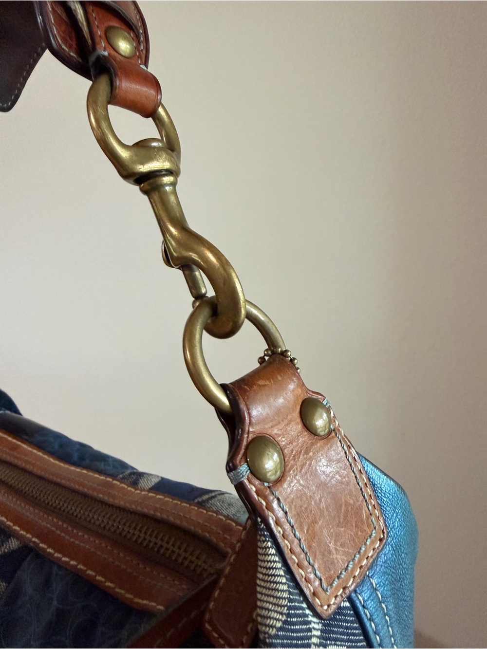 Coach Patchwork Shoulder Bag in Navy and Silver - Picture 4 of 5